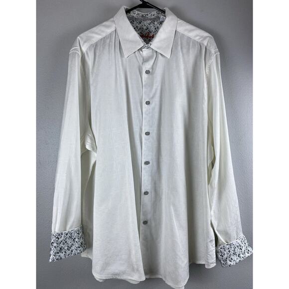 Robert Graham White LS Shirt 3XL All Over Embossed, Contrast Cuffs, Btn & Collar - Picture 1 of 13